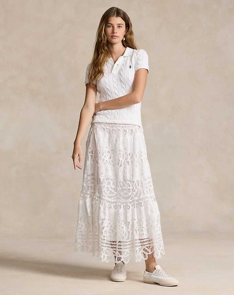 Falda Ralph Lauren Battenberg-Lace Linen Midi Mujer Blancos | IHNMXQL-61 - vista 1