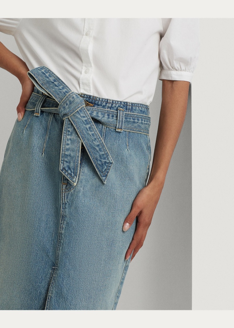Falda Belted Denim Pencil Mujer Azules | JMVX98714 - vista 2