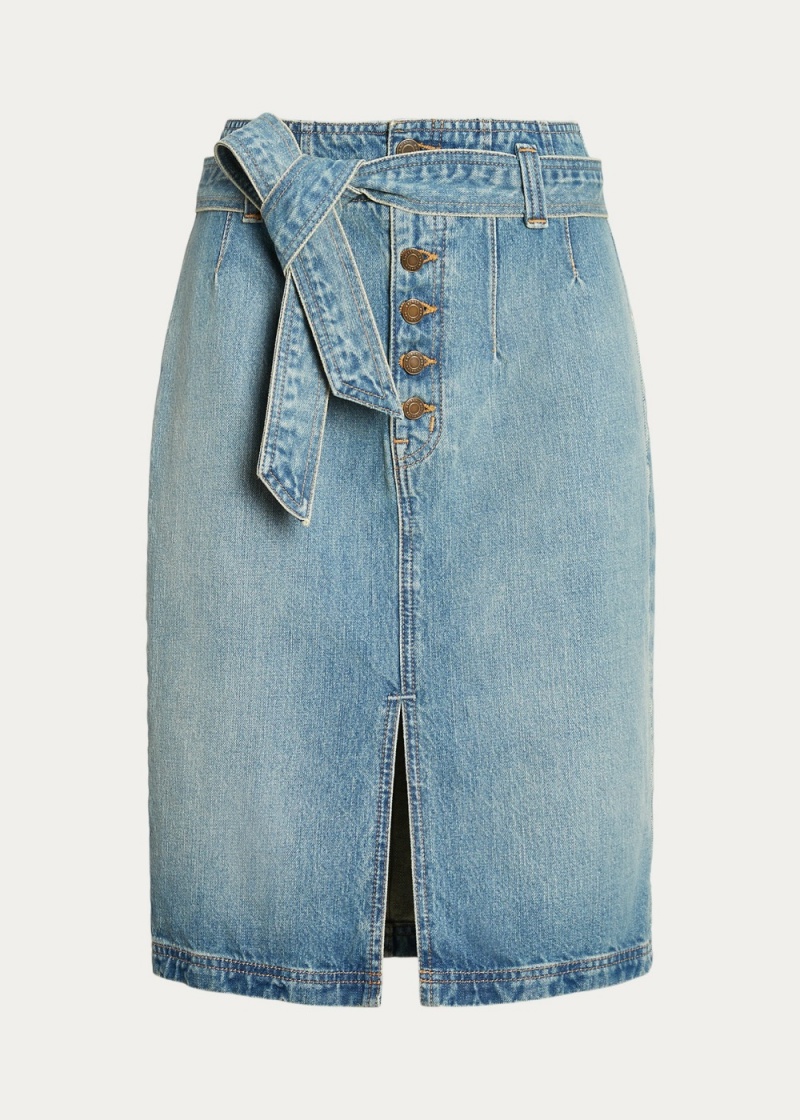 Falda Belted Denim Pencil Mujer Azules | JMVX98714 - vista 3