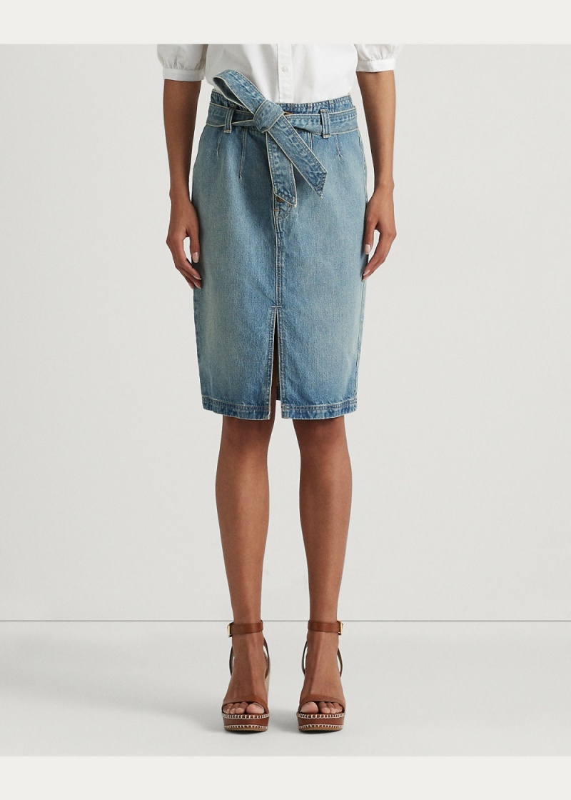 Falda Belted Denim Pencil Mujer Azules | JMVX98714 - vista 4
