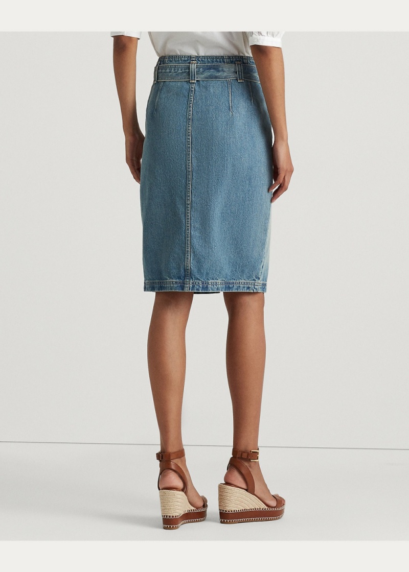 Falda Belted Denim Pencil Mujer Azules | JMVX98714 - vista 5