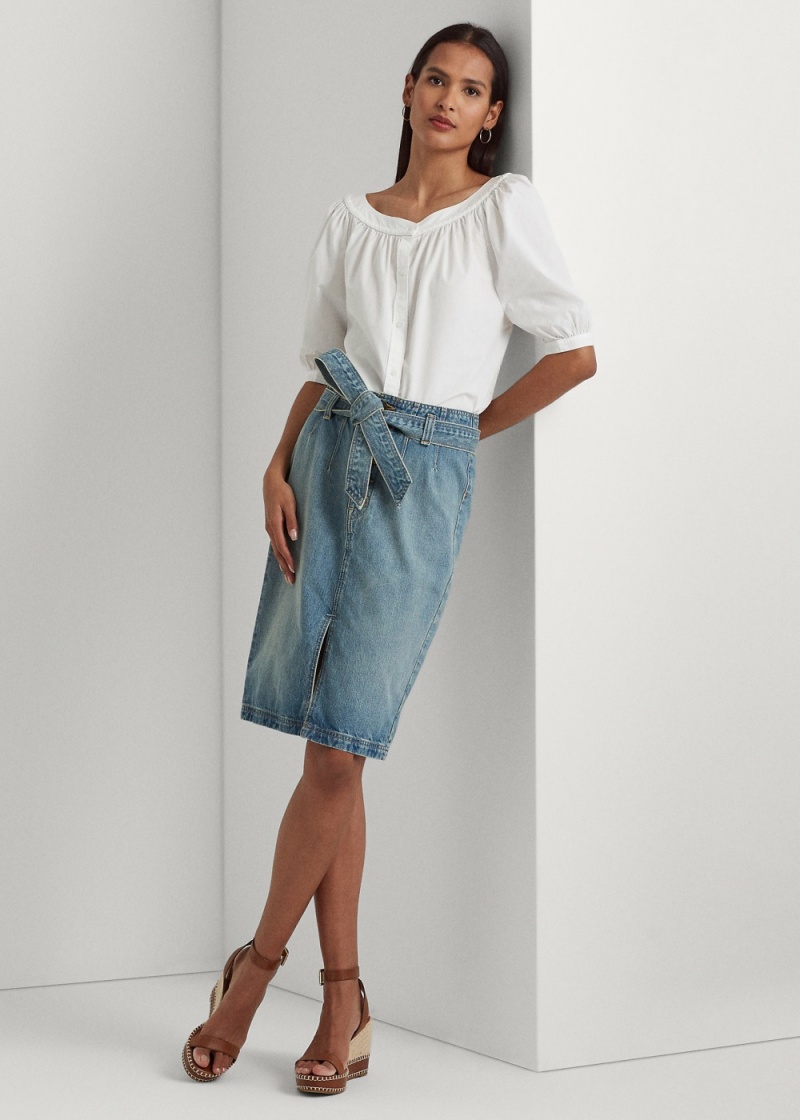 Falda Belted Denim Pencil Mujer Azules | JMVX98714 - vista 1