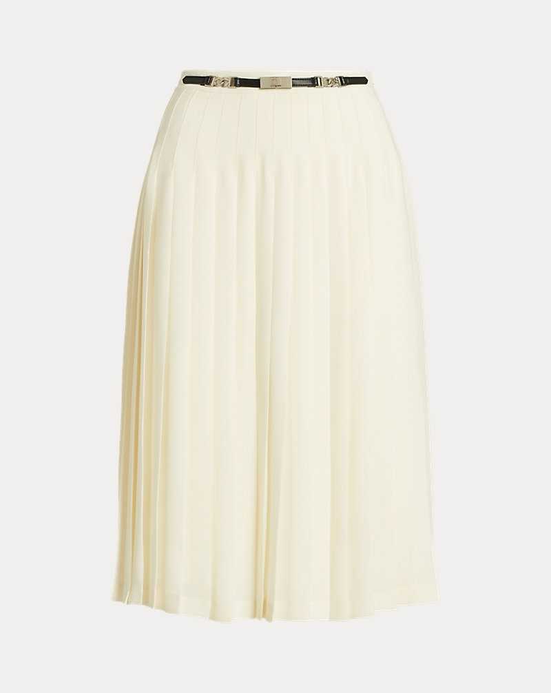 Falda Ralph Lauren Belted Pleated Georgette Mujer Creme | DCUAEWY-27 - vista 2