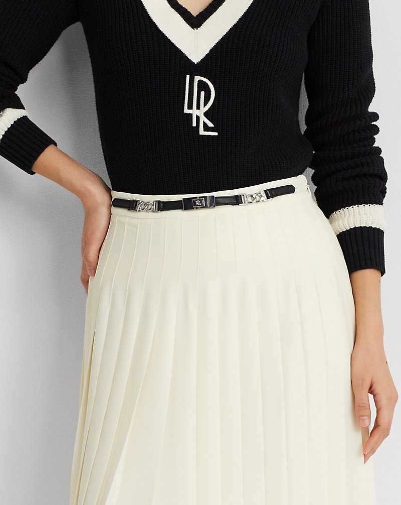 Falda Ralph Lauren Belted Pleated Georgette Mujer Creme | DCUAEWY-27 - vista 5