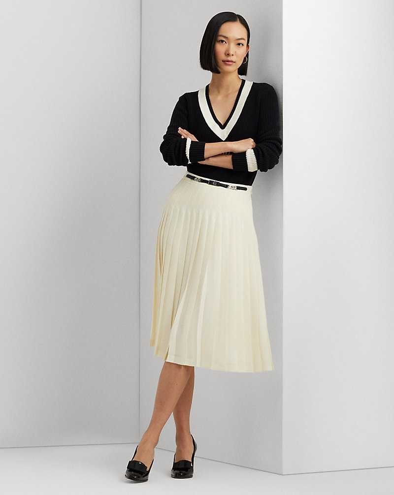 Falda Ralph Lauren Belted Pleated Georgette Mujer Creme | DCUAEWY-27 - vista 1
