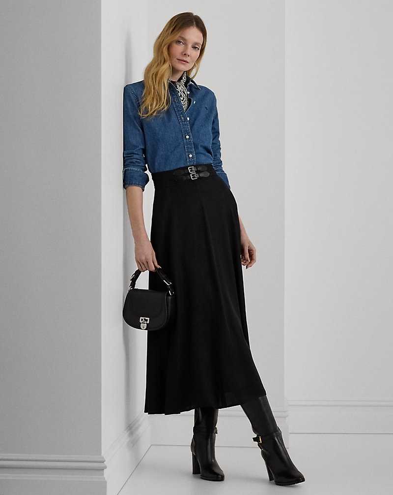 Falda Ralph Lauren Buckle-Trim Twill Midi Mujer Negros | XTQHVCU-82 - vista 1