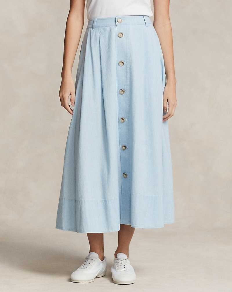Falda Ralph Lauren Button-Front Chambray Mujer Chambray | SMEOAJR-56 - vista 3