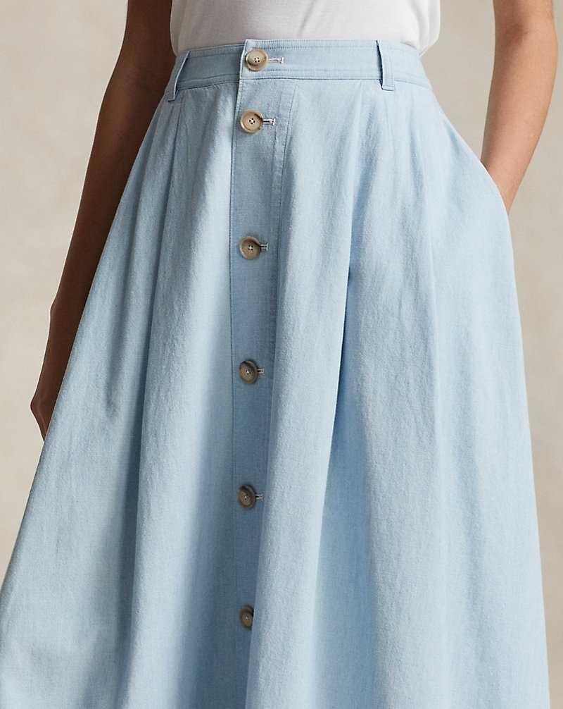 Falda Ralph Lauren Button-Front Chambray Mujer Chambray | SMEOAJR-56 - vista 5