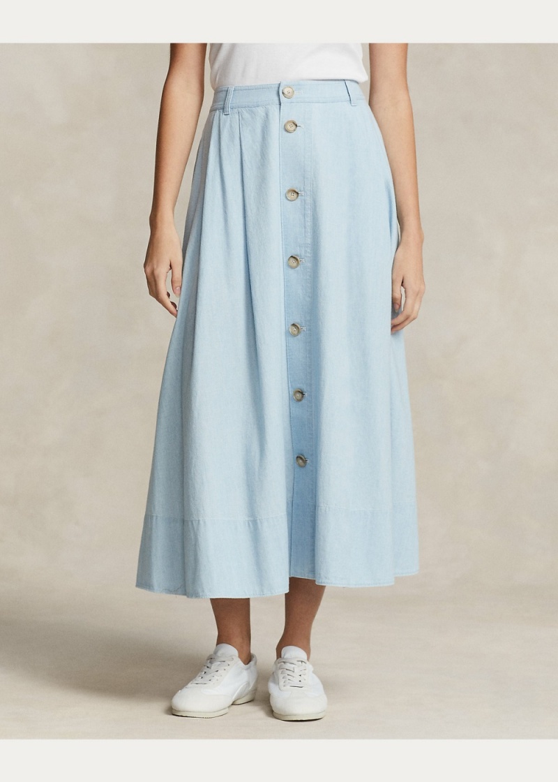 Falda Button-Front Chambray Mujer Creme | SJUY37426 - vista 3