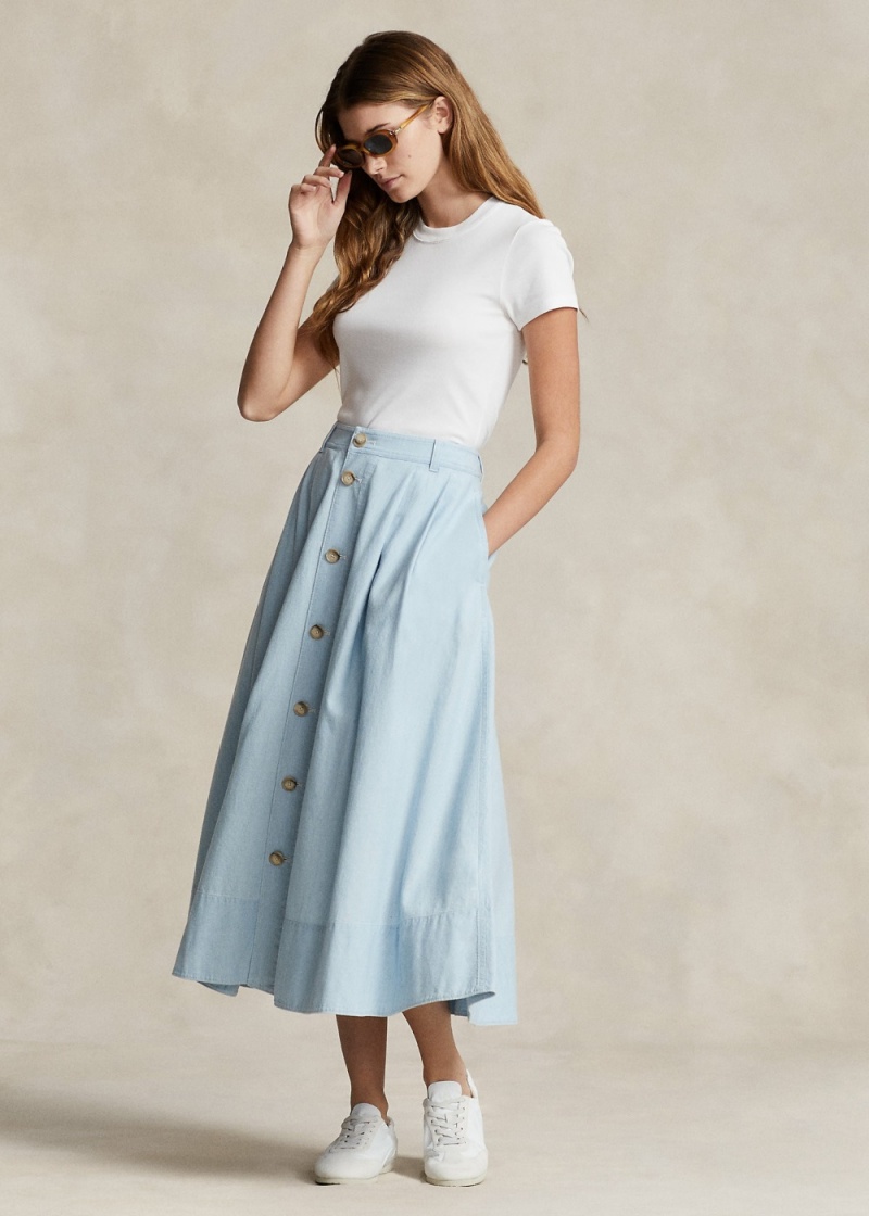 Falda Button-Front Chambray Mujer Creme | SJUY37426 - vista 1
