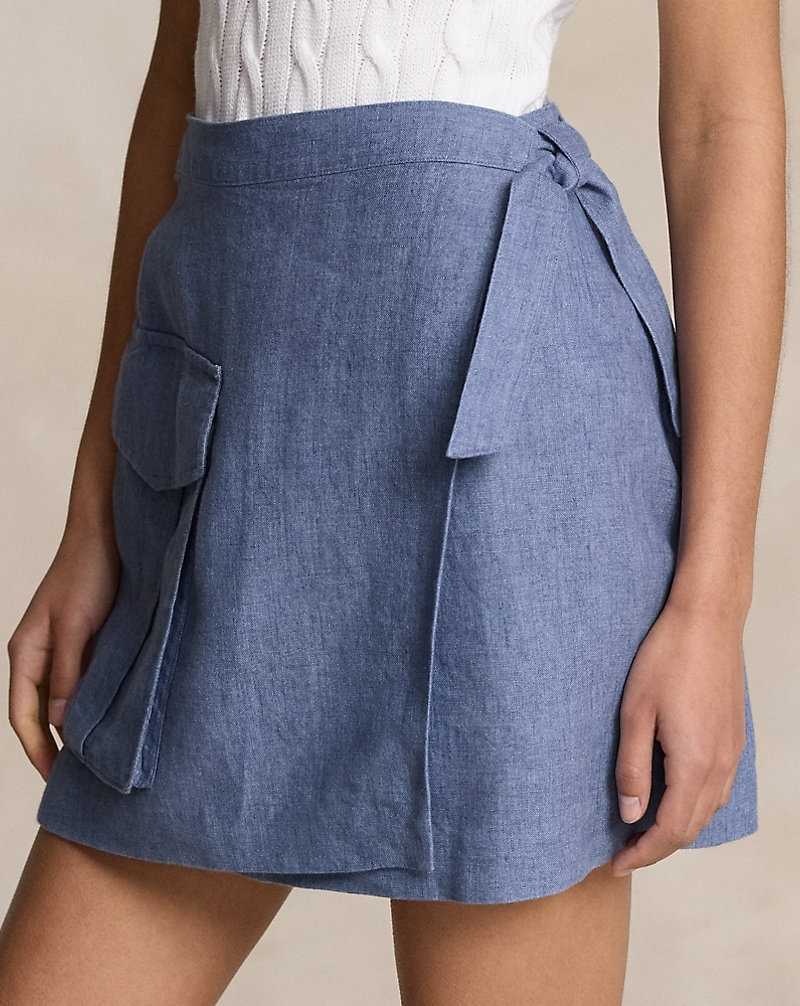 Falda Ralph Lauren Cargo Linen Wrap Mujer Azules | XZKRQNY-75 - vista 5