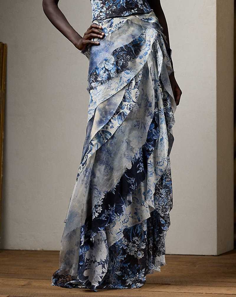 Falda Ralph Lauren Clairee Floral Tiered Maxiskirt Mujer Blue/Pearl Multi | HGPEUWJ-14 - vista 3