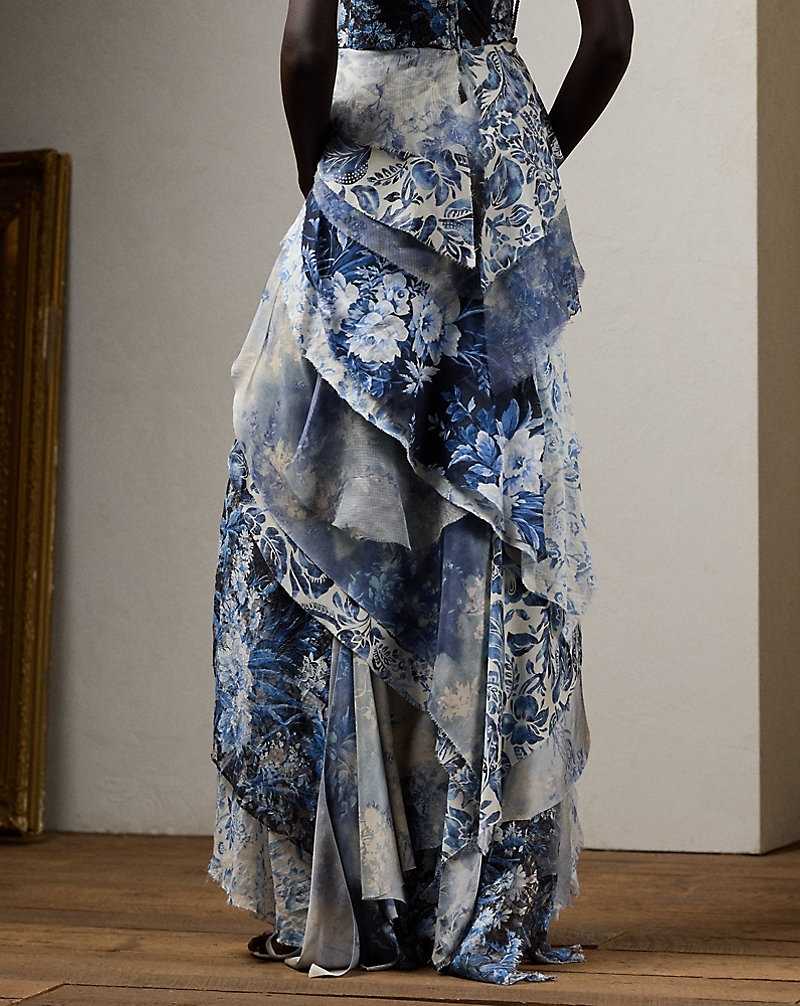 Falda Ralph Lauren Clairee Floral Tiered Maxiskirt Mujer Blue/Pearl Multi | HGPEUWJ-14 - vista 4