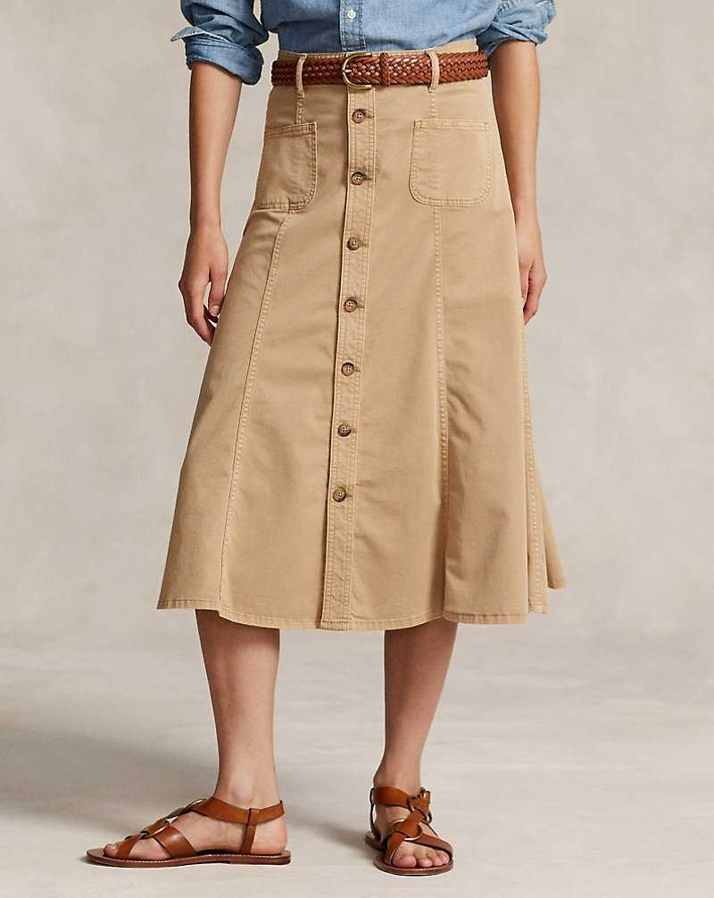 Falda Ralph Lauren Cotton Twill A-Line Mujer Kaki | JUBNCXY-52 - vista 3