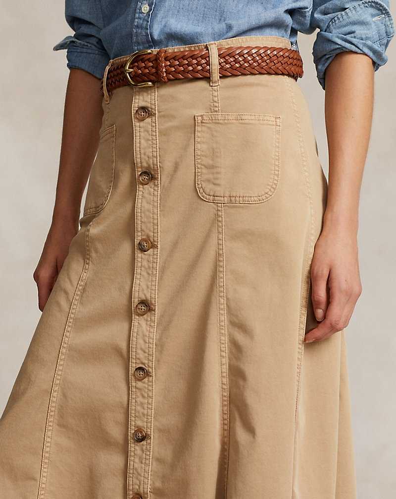 Falda Ralph Lauren Cotton Twill A-Line Mujer Kaki | JUBNCXY-52 - vista 5