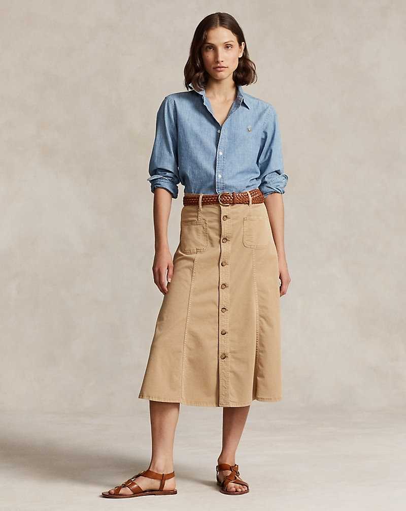 Falda Ralph Lauren Cotton Twill A-Line Mujer Kaki | JUBNCXY-52 - vista 1