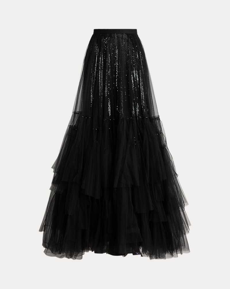 Falda Ralph Lauren Daphne Embellished Tulle Maxiskirt Mujer Negros | BJMVHWK-49 - vista 2
