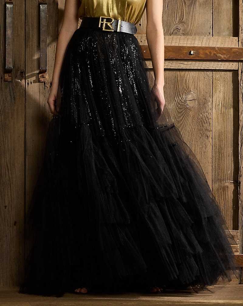 Falda Ralph Lauren Daphne Embellished Tulle Maxiskirt Mujer Negros | BJMVHWK-49 - vista 3