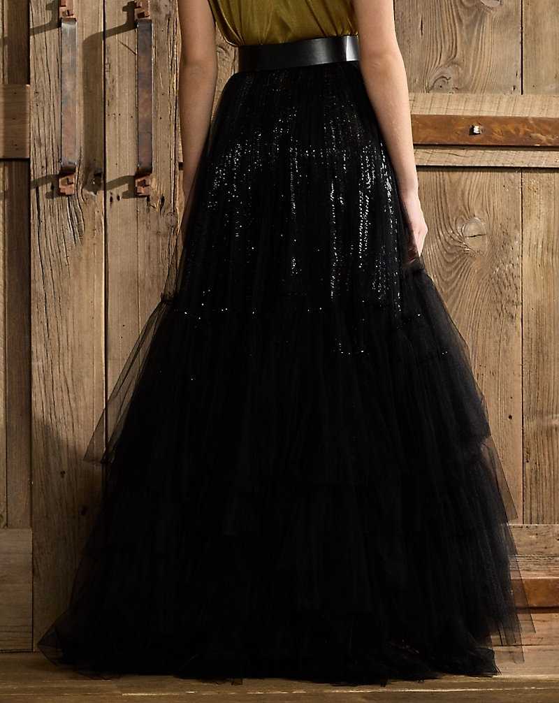 Falda Ralph Lauren Daphne Embellished Tulle Maxiskirt Mujer Negros | BJMVHWK-49 - vista 4