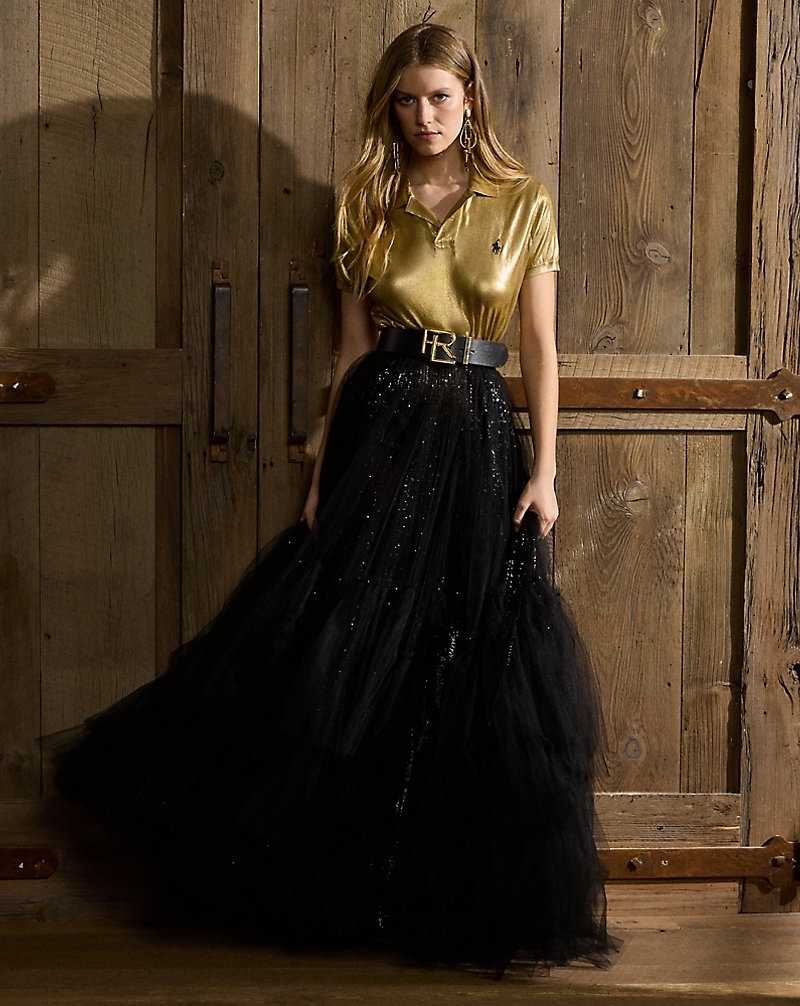 Falda Ralph Lauren Daphne Embellished Tulle Maxiskirt Mujer Negros | BJMVHWK-49 - vista 1