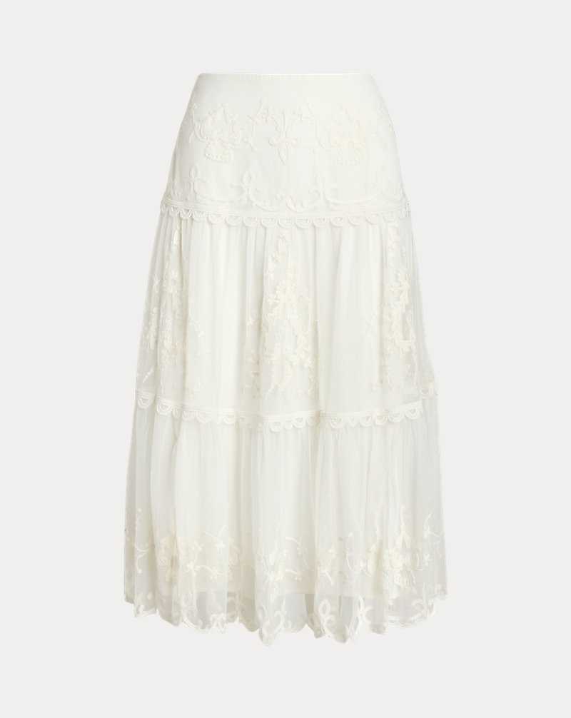 Falda Ralph Lauren Embroidered Mesh Tiered Mujer Blancos | NIPGYWM-46 - vista 2
