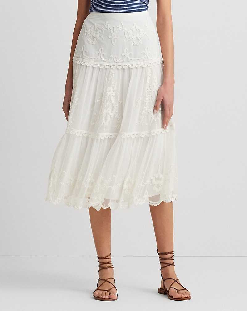Falda Ralph Lauren Embroidered Mesh Tiered Mujer Blancos | NIPGYWM-46 - vista 3