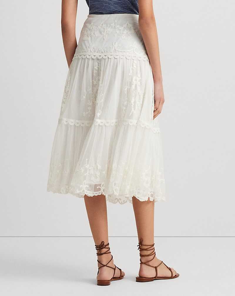 Falda Ralph Lauren Embroidered Mesh Tiered Mujer Blancos | NIPGYWM-46 - vista 4