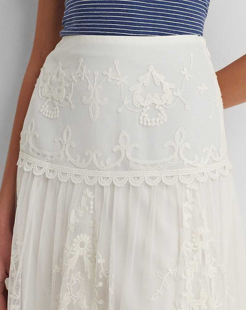 Falda Ralph Lauren Embroidered Mesh Tiered Mujer Blancos | NIPGYWM-46 - vista 5