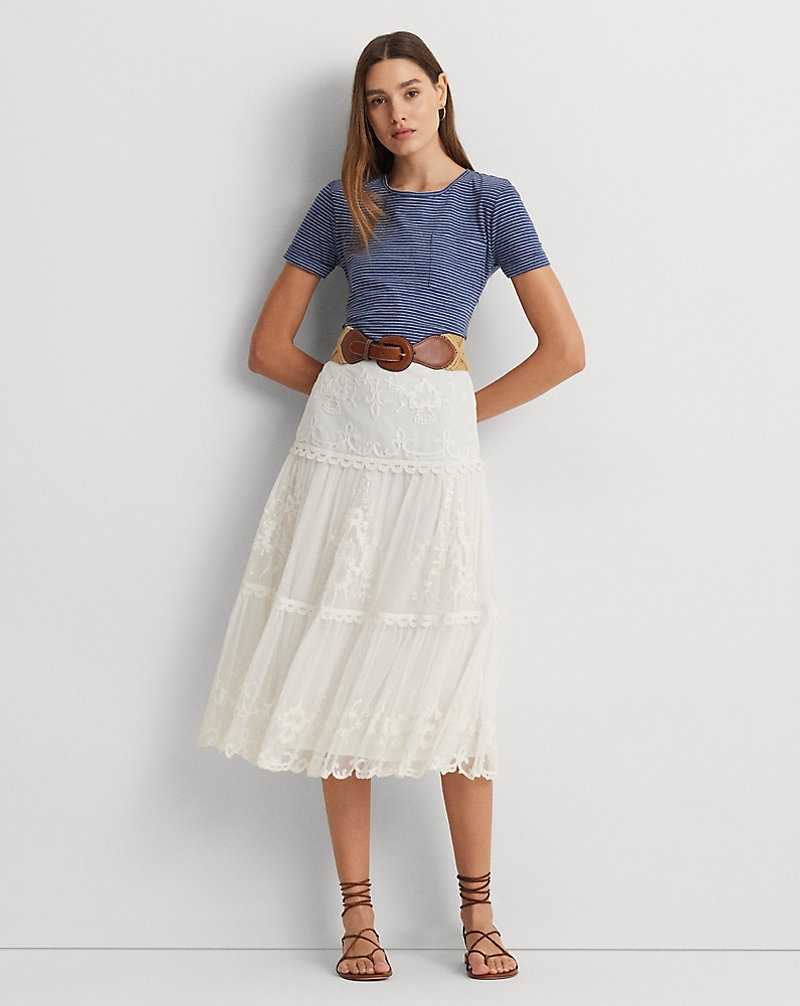 Falda Ralph Lauren Embroidered Mesh Tiered Mujer Blancos | NIPGYWM-46 - vista 1
