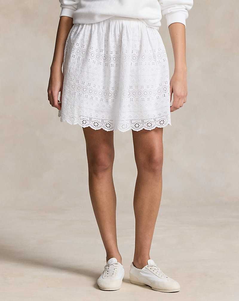 Falda Ralph Lauren Eyelet Cotton Miniskirt Mujer Blancos | RPZQGEK-59 - vista 3