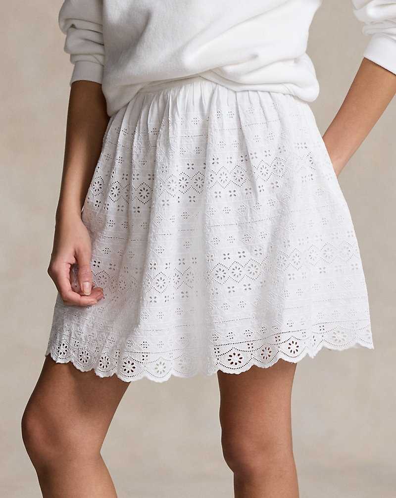 Falda Ralph Lauren Eyelet Cotton Miniskirt Mujer Blancos | RPZQGEK-59 - vista 5