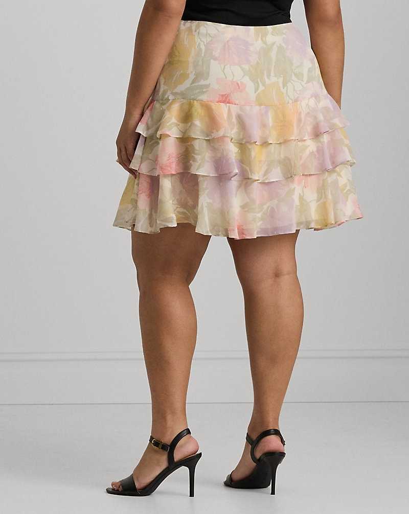 Falda Ralph Lauren Floral Crinkle Georgette Tiered Mujer Creme | WAPNURL-81 - vista 4