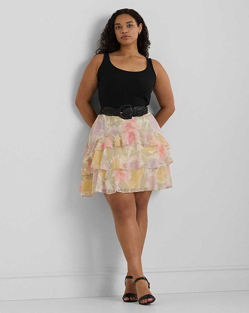 Falda Ralph Lauren Floral Crinkle Georgette Tiered Mujer Creme | WAPNURL-81 - vista 1