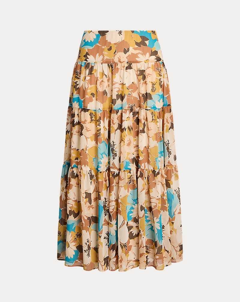 Falda Ralph Lauren Floral Crinkle Georgette Tiered Mujer Creme | QADKNHT-18 - vista 2