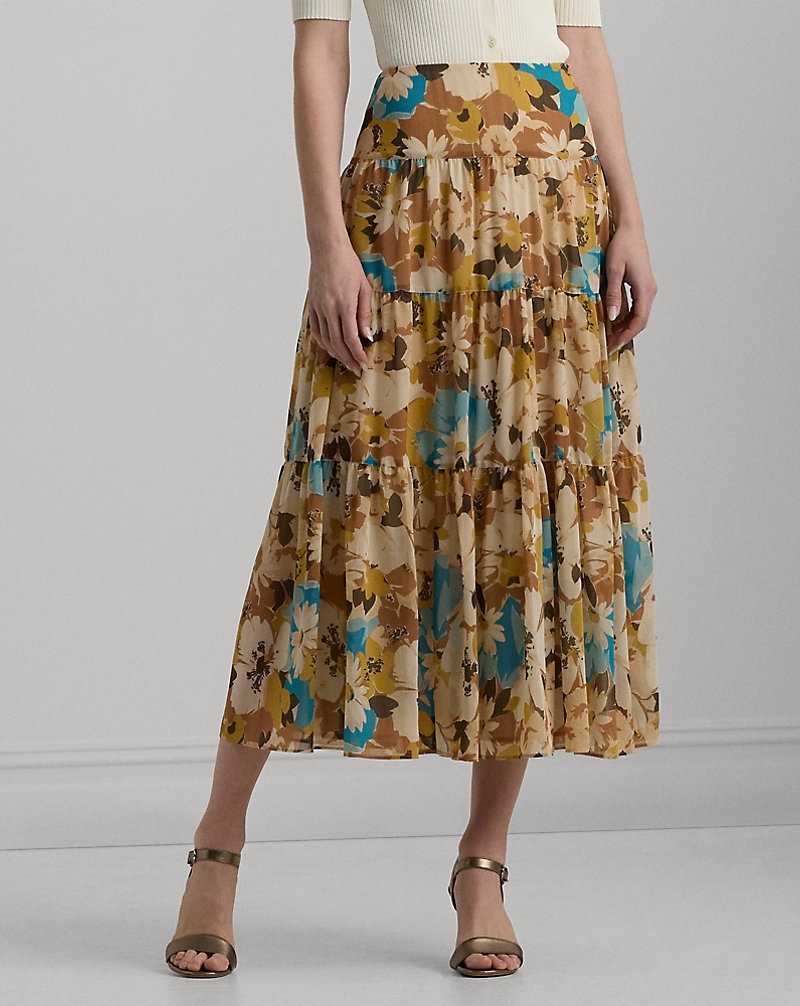 Falda Ralph Lauren Floral Crinkle Georgette Tiered Mujer Creme | QADKNHT-18 - vista 3