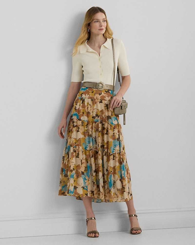Falda Ralph Lauren Floral Crinkle Georgette Tiered Mujer Creme | QADKNHT-18 - vista 1
