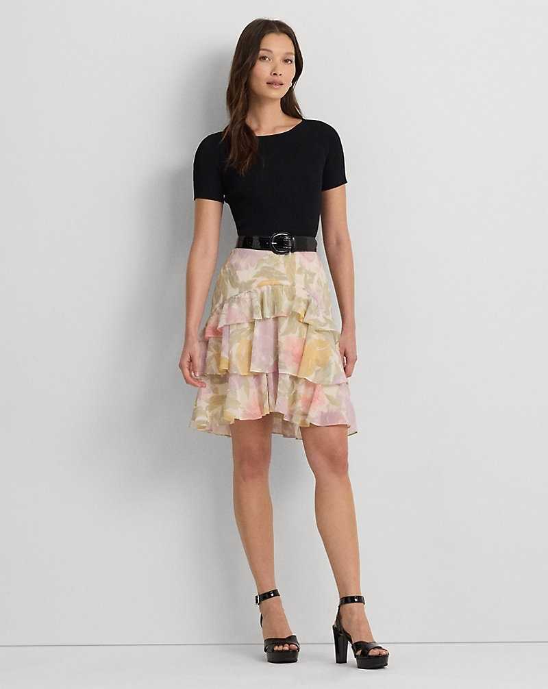 Falda Ralph Lauren Floral Crinkle Georgette Tiered Mujer Creme | HLKSJPB-59 - vista 1