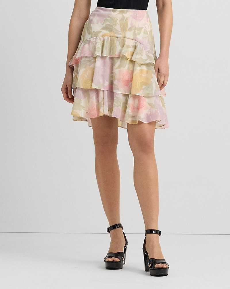 Falda Ralph Lauren Floral Crinkle Georgette Tiered Mujer Creme | HLKSJPB-59 - vista 3