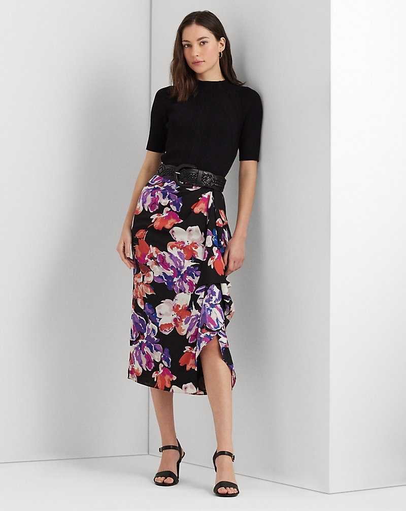 Falda Ralph Lauren Floral Georgette Midi Mujer Black/Purple/Multi | ALJHNWF-75 - vista 1