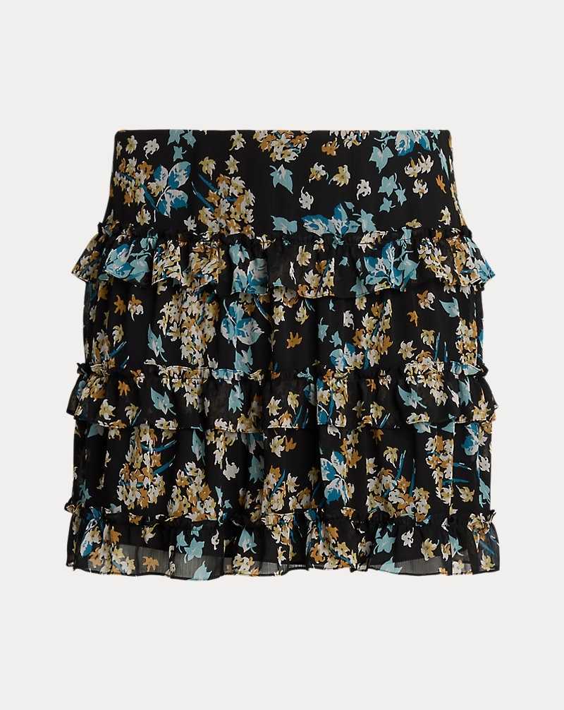 Falda Ralph Lauren Floral Ruffle-Trim Georgette Miniskirt Mujer Negros | ELNTAIB-10 - vista 2