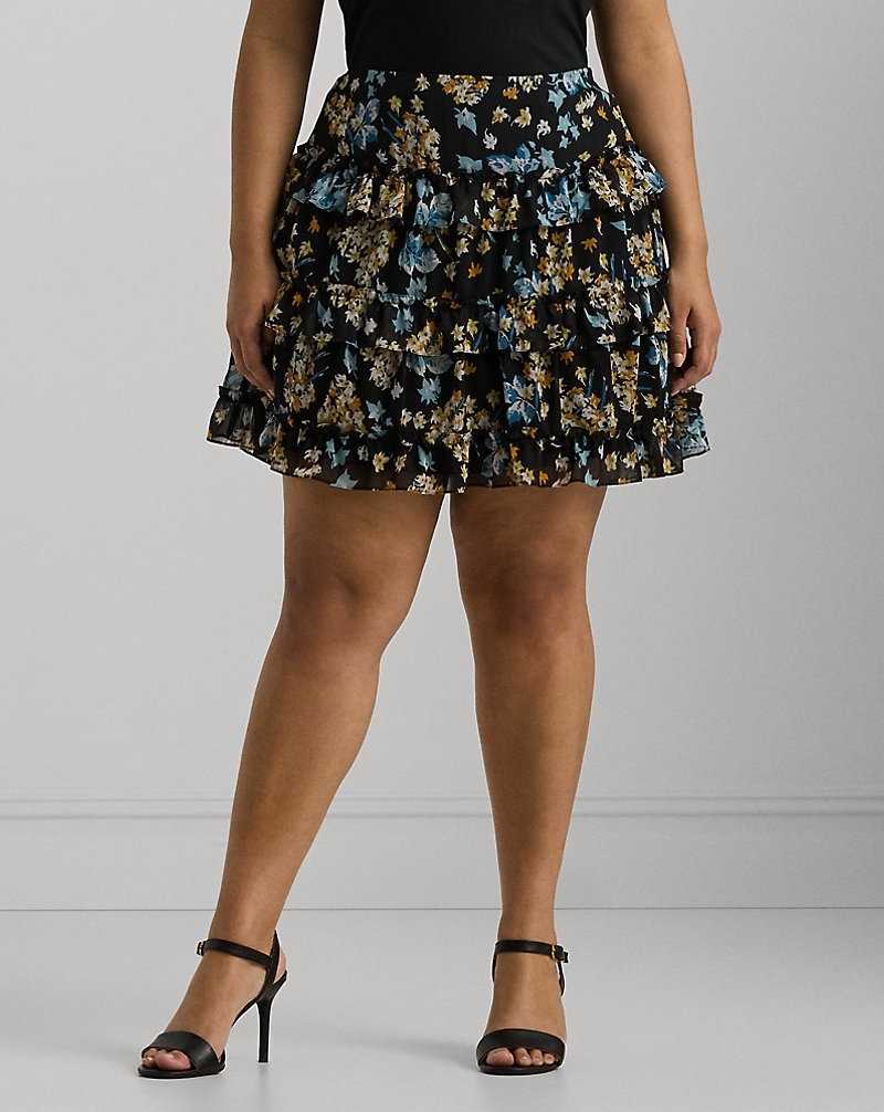 Falda Ralph Lauren Floral Ruffle-Trim Georgette Miniskirt Mujer Negros | ELNTAIB-10 - vista 3