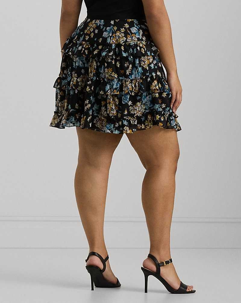 Falda Ralph Lauren Floral Ruffle-Trim Georgette Miniskirt Mujer Negros | ELNTAIB-10 - vista 4