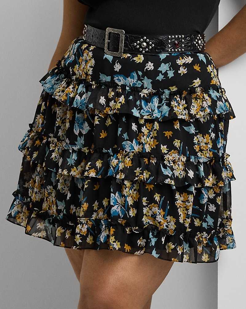 Falda Ralph Lauren Floral Ruffle-Trim Georgette Miniskirt Mujer Negros | ELNTAIB-10 - vista 5