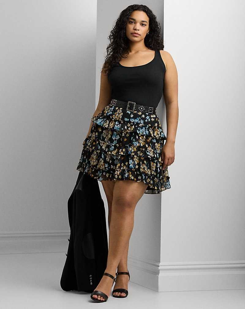 Falda Ralph Lauren Floral Ruffle-Trim Georgette Miniskirt Mujer Negros | ELNTAIB-10 - vista 1