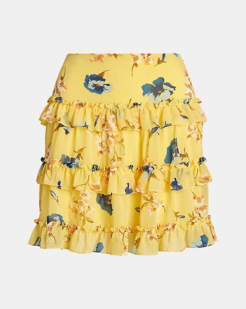 Falda Ralph Lauren Floral Ruffle-Trim Georgette Miniskirt Mujer Amarillos | NIQGMOB-32 - vista 2