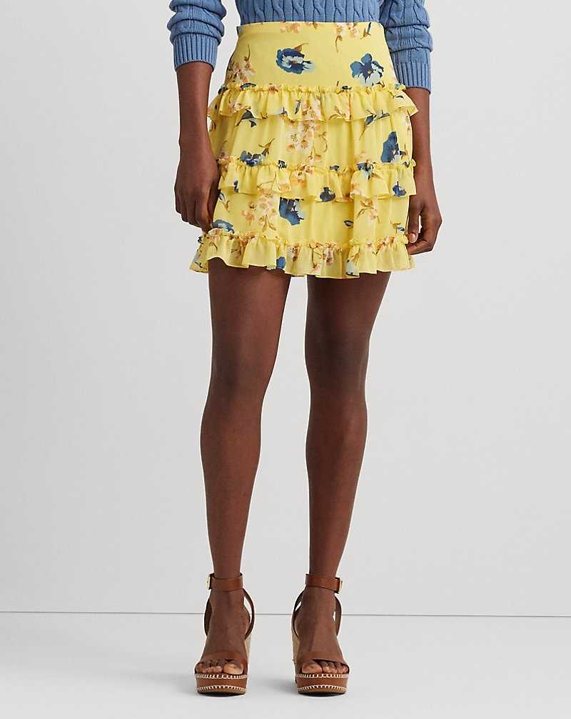 Falda Ralph Lauren Floral Ruffle-Trim Georgette Miniskirt Mujer Amarillos | NIQGMOB-32 - vista 3