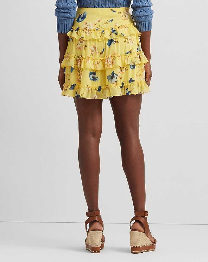 Falda Ralph Lauren Floral Ruffle-Trim Georgette Miniskirt Mujer Amarillos | NIQGMOB-32 - vista 4