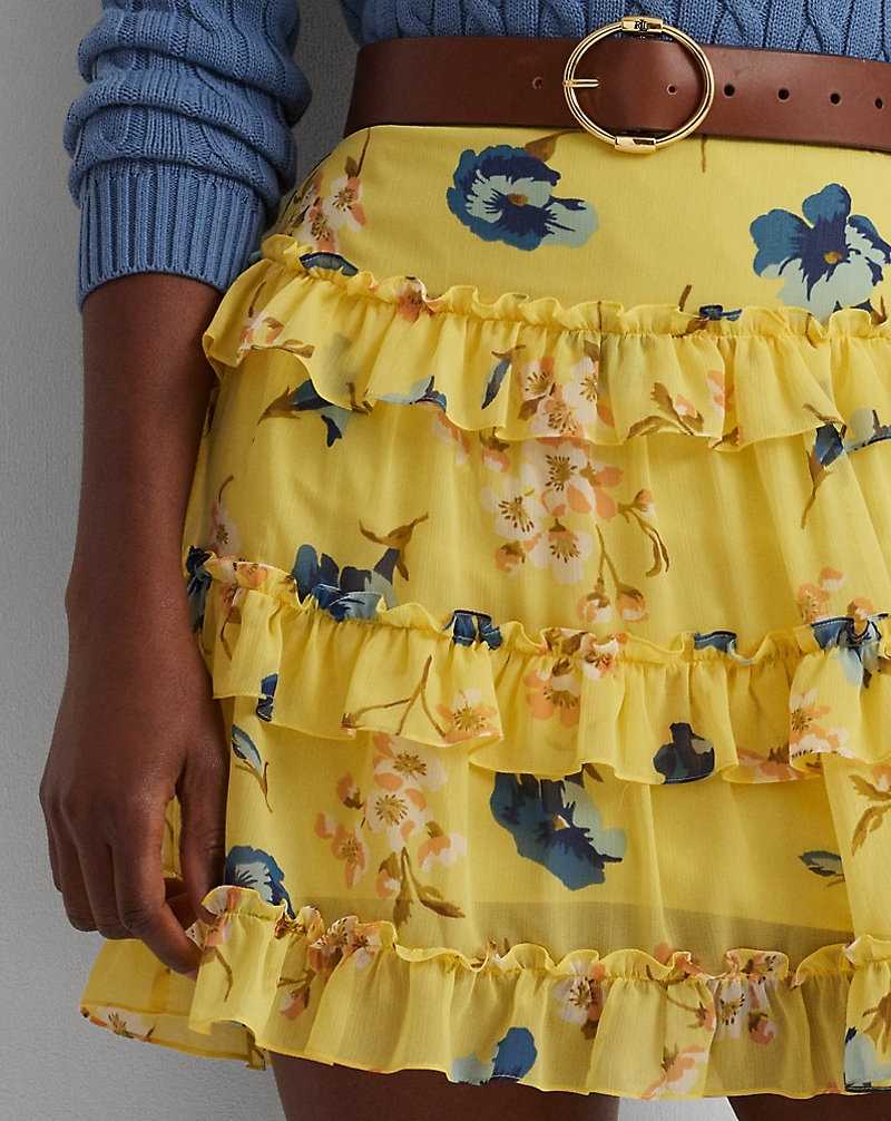 Falda Ralph Lauren Floral Ruffle-Trim Georgette Miniskirt Mujer Amarillos | NIQGMOB-32 - vista 5