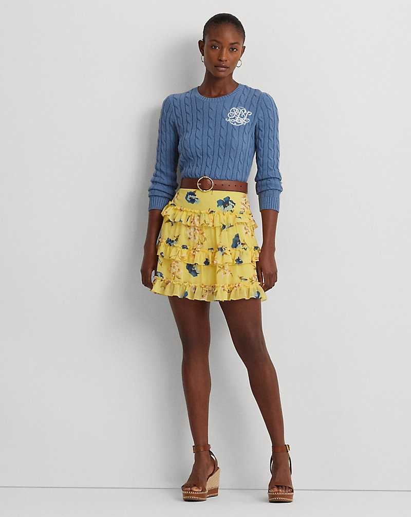 Falda Ralph Lauren Floral Ruffle-Trim Georgette Miniskirt Mujer Amarillos | NIQGMOB-32 - vista 1
