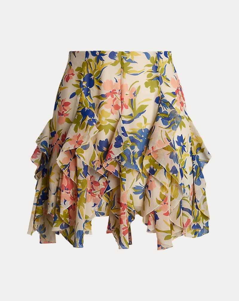Falda Ralph Lauren Floral Ruffle-Trim Georgette Mujer Cream/Blue Multi | IHZTNAF-91 - vista 2